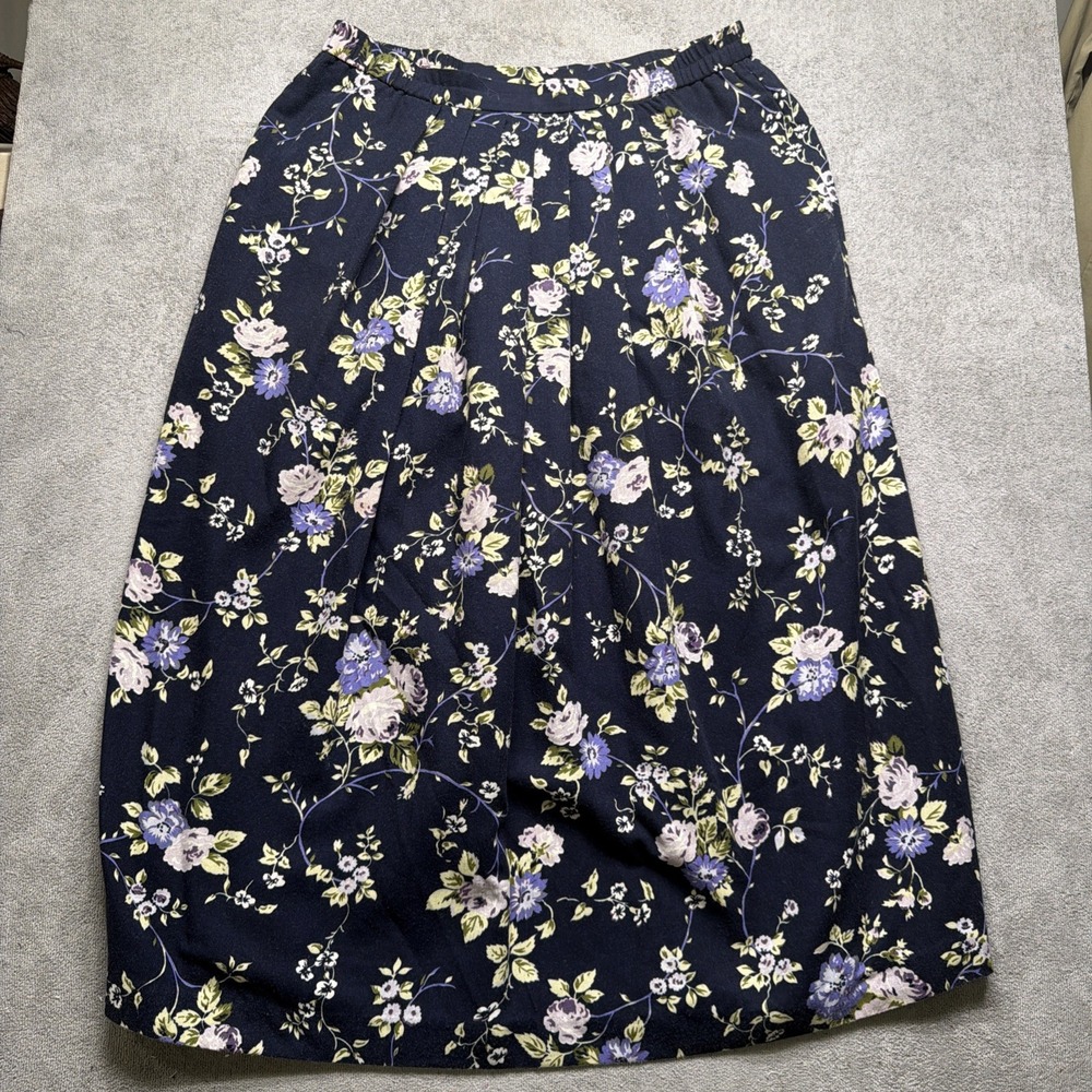 Orvis Maxi Skirt Navy Floral Cottagecore Pockets Women's Size 18 Vintage